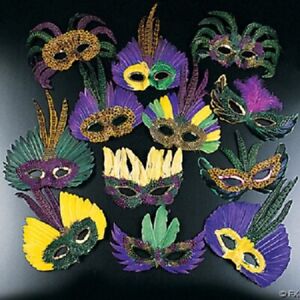 12 Feather Mardi Gras Masks Costume Party Masquarade