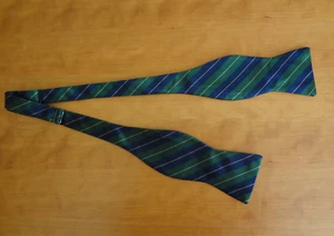 Cravatta vintage Robert Talbott verde navy seta a righe regolabile fiocco Papillion - Foto 1 di 4