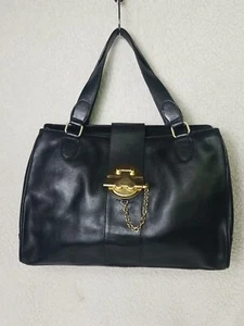 PERLINA Hand Crafted Black Leather Purse With Gold Hardware/Handbag. - Picture 1 of 19