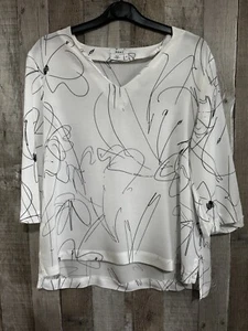 DKNY Women's Top XS White Scribble Floral Pattern 100% Viscose Ex Cond - Picture 1 of 7