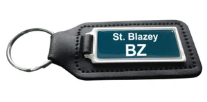 St. Blazey Station Train Depot Black Leather Keyring (Rectangle) - Picture 1 of 1