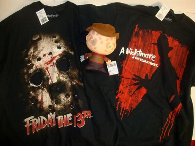 FRIDAY THE 13TH JASON NIGHTMARE ELM STREET FREDDY SHIRTS ADULT M PLUSHIE LOT - Image 1 of 4
