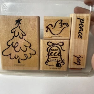 1995 Stampin' Up! Christmas Peace Card Making Rubber Mounted Stamp Set of 4 - Picture 1 of 3