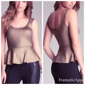 * Nueva Camiseta sin mangas corta BEBE dorada peplum brillante talla S Sexy ropa de club nocturno $59.00 bxbb - Imagen 1 de 5