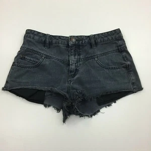 FREE PEOPLE Gray Distressed Fray Hem High Waist Short Denim Short Womens sz W27 - Picture 1 of 9