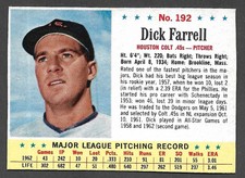 1963 POST CEREAL #192  Dick Farrell  HOUSTON COLT 45's  EX-MINT  A