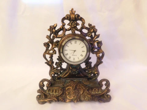 Antiqued Brass/Bronze Desk Clock-Clock is a Quartz Movement and is Replaceable Cover