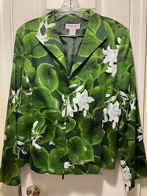 Jaqueta Judith Hart Feminina 16 Verde Branco Floral Gola Zíper Forrado Blazer - Imagem 1 de 4