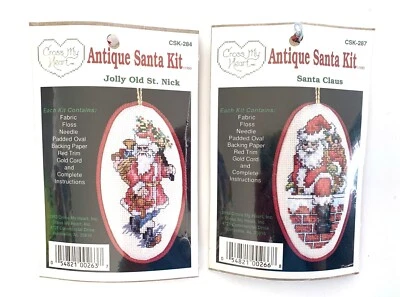 Lote de 2 Kits de Punto de Cruz Contados Adornos Ovalados ANTIGUOS SANTA Cross My Heart Foto 1 de 4