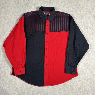 Camisa masculina fina Panhandle vintage GG? Red Black Western Southwestern (furos) - Imagem 1 de 4