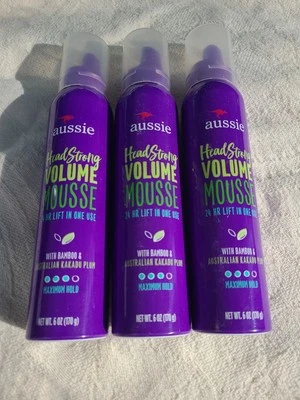 Aussie Headstrong Volume Mousse 24hr Lift Maximum Hold 6oz Bamboo Plum Hair Lot - Image 1 of 4