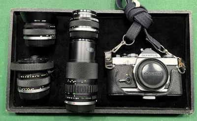 Cámara Olympus OM-1 de colección con 4 lentes sin probar tal cual Foto 1 de 4