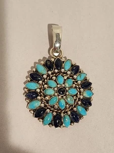 NK SILBER 925 Sterling Silber Vintage Türkis verziert Anhänger - Bild 1 von 7