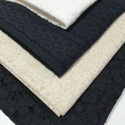 Black / White Budget Floral Lace Net Craft Dress Curtain Fabric 58" Meter - Image 1 of 4