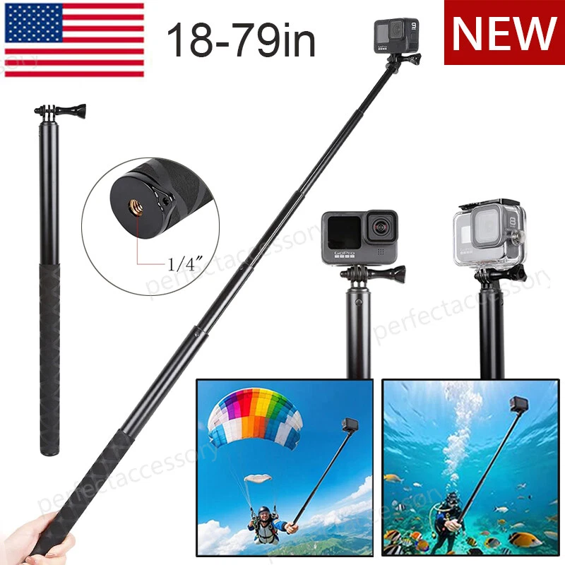 79" Extendable Selfie Stick For Gopro 13 12 11 10 9 8 7 6 5 Blcak 4 Silver MAX - Image 1 of 4
