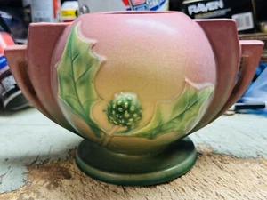 Vintage 1930s Roseville Thornapple Pink Art Deco Pottery Ceramic Bowl Vase 305-6 - Picture 1 of 8