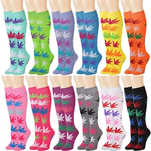 Calcetines Falari 12 pares para mujer hasta la rodilla sobre la pantorrilla negros marinos a rayas - Imagen 1 de 8