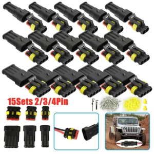 15 Sets 2-4Pin Way Sealed Waterproof Car Auto Electrical Wire Connector Plug Kit - Picture 1 of 9