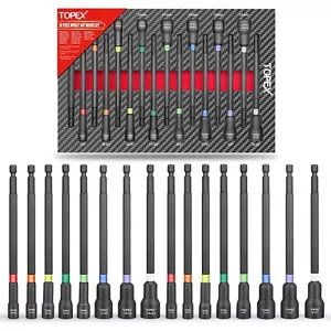 TOPEX 16Pcs Magnetic Impact Nut Driver Set Drill Nut Driver Drill Bit Extensions - Picture 1 of 12