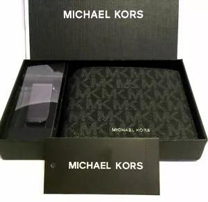 NEW MICHAEL KORS JET SET WALLET & MONEYCLIP BOXED SET Black Logo ID Card Holder - Picture 1 of 6