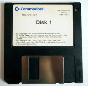 Commodore MS-DOS 5.0 disk 1 French- Disquette 3"1/2 floppy disk for Commodore PC - Foto 1 di 3