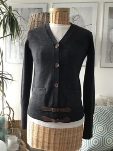 Ralph Lauren Strickjacke mit Leder Gr. S Merinowolle anthrazit - Bild 1 von 8
