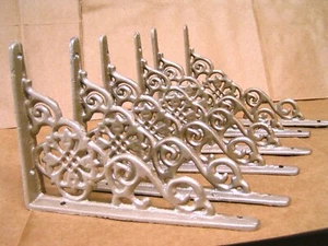 SECHS Gusseisen viktorianischer Stil Wandregal kleine Halterungen, Champagnergoldfarbe - Bild 1 von 6