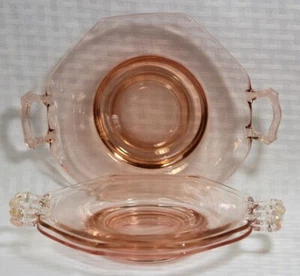 Juego de 3 platos de almuerzo Art Deco 1930 rosa depresión asas coleccionables 7"x7" - Imagen 1 de 16