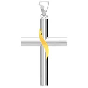 925  Sterling Silver & 14k Yellow Gold 35mm Christian Cross Religious Pendant - Picture 1 of 3