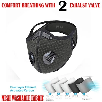 NEW style Cycling Face Mask With Active Carbon Filter Breathing Valves Reusable  - Image 1 of 3