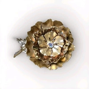 Brosche Anstecknadel goldfarbene Blütenblätter Blume Brosche Strass Anstecknadel - Bild 1 von 9