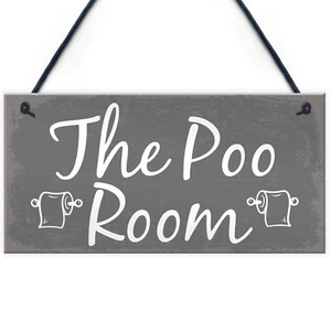 The Poo Room Shabby Chic Bathroom Toilet Loo Plaque Funny Novelty Door Sign - Picture 1 of 9