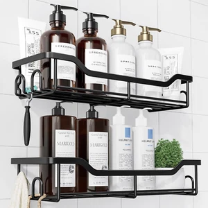 Large Adhesive Shower Caddy - No Drill Stainless Steel Organizer, 2 Pack Black - Picture 1 of 12