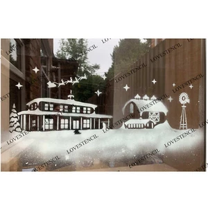 Christmas Farm House Window Stencil Set-Lovestencil-For Use With Snow Spray - Picture 1 of 4