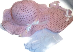 GIRLS TODDLER EASTER HAT DRESSUP TEAPARTY SET PINK HAT PURSE WHITE GLOVES NEW - Picture 1 of 1