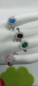 Anillo Plata Princess ' Estilo Circonitas Óvalos Esmeralda Rubí Aguamarina Mis - Imagen 1 de 14
