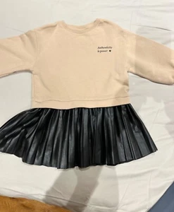 Zara Kids trendy Dress faux leather pleated skirt sweatshirt top 3-4 yrs - Picture 1 of 6