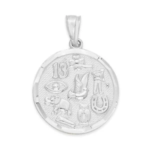 14k Solid White Gold Lucky Charm Pendant - Good Luck Graduation Jewelry Gifts - Picture 1 of 5