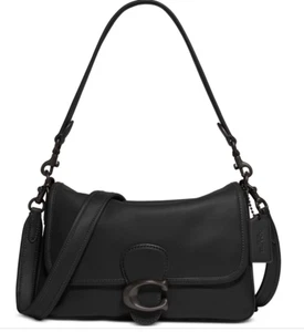 Coach Soft Tabby Leather Shoulder Bag with Removable Crossbody Stra BLACK/Pewter - Picture 1 of 4