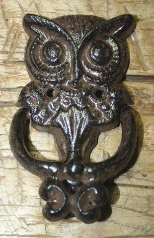 Cast Iron Antique Style Rustic HOOT OWL Door Knocker Brown Finish Barn Cover