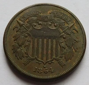 1864 Two Cents piece Large Motto UNC 2C coin - Picture 1 of 2