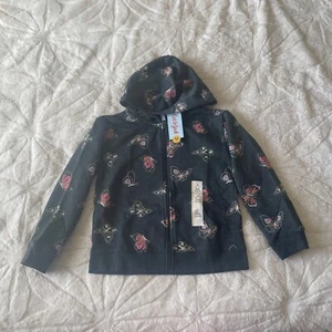 Cat & Jack Girls Charcoal Butterfly Black Zip Hooded Jacket Small (6/7) NEW #F01 - Picture 1 of 6