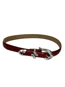 Coldwater Creek Red Crocodile Embossed Leather Belt Size Small 25-29 Inch Waist - Picture 1 of 7