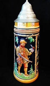 Vintage Pewter Lidded German Beer Stein #12 lob ich mir Tagh u Bier Great Colors - Picture 1 of 4
