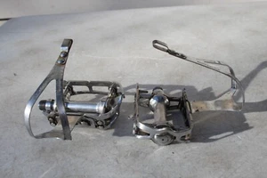 VTG Campagnolo Record Pedals 9/16 Italy Silver Eroica Race CHRISTOPHE TOE CLIPS - Picture 1 of 15