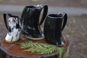 Handcrafted Viking Drinking Horn Mug Natural Buffalo Horn Glass - Picture 1 of 6