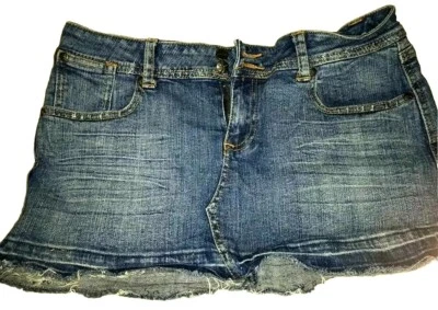 Minifalda de verano Younique Boho envejecida corte crudo dobladillo elástico de mezclilla talla 7 Foto 1 de 4