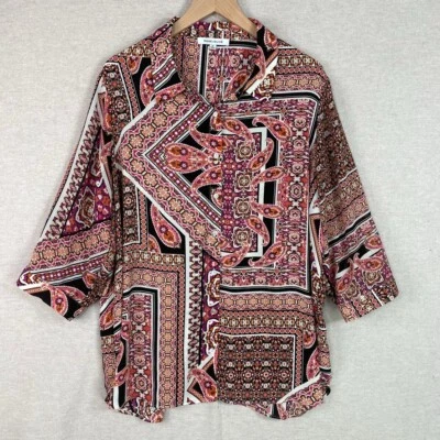 Rose + Olive Womens Button Up Top Size 2X Geometric Aztec Print Boho Abstract — 第 1/4 张图片