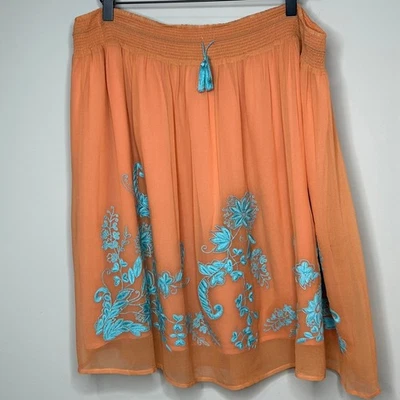 Falda Floral Sundance 100% Seda Bordada Talla XL Borlas Coral y Azul Foto 1 de 4