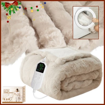 Electric Blanket Heated Throw Faux Fur Fast Heating Bed Blanket Machine Washable - Image 1 of 4